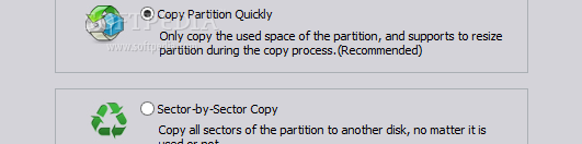 Showing the AOMEI Partition Assistant Pro copy partition panel